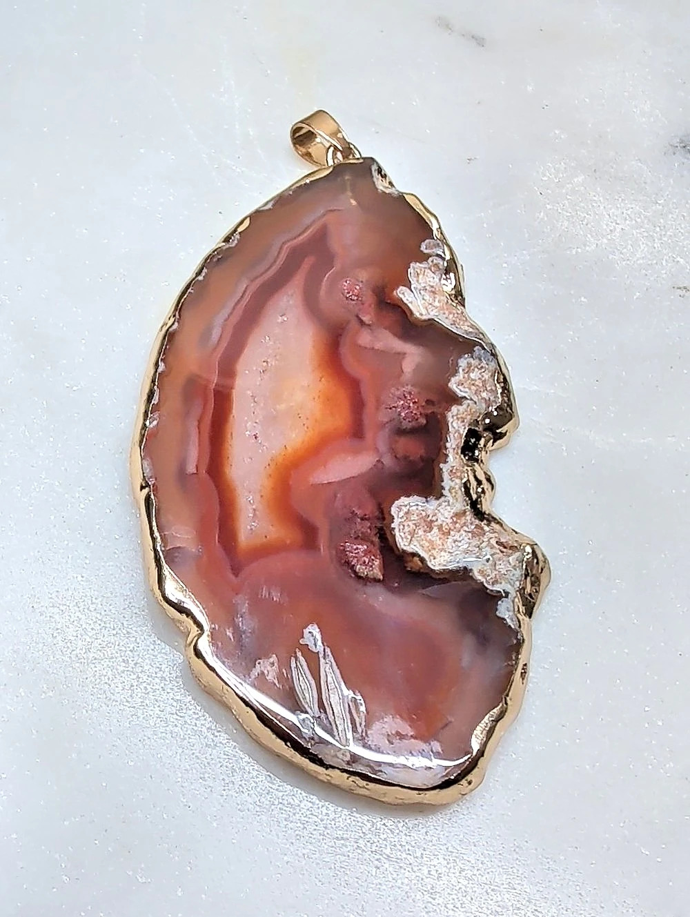 Brown Agate Geode Pendant Necklace